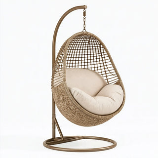 Poltrona sospesa 105 x 105 x 195 cm in fibra intrecciata beige con supporto in metallo per interni stile boho