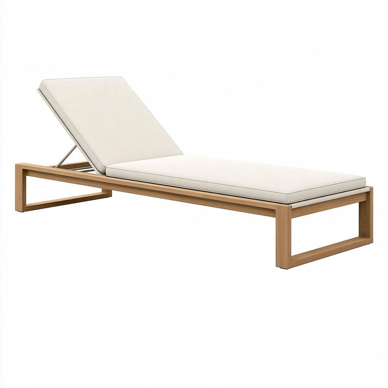 Lettino prendisole 200 x 70 cm in legno e tessuto bianco con schienale regolabile