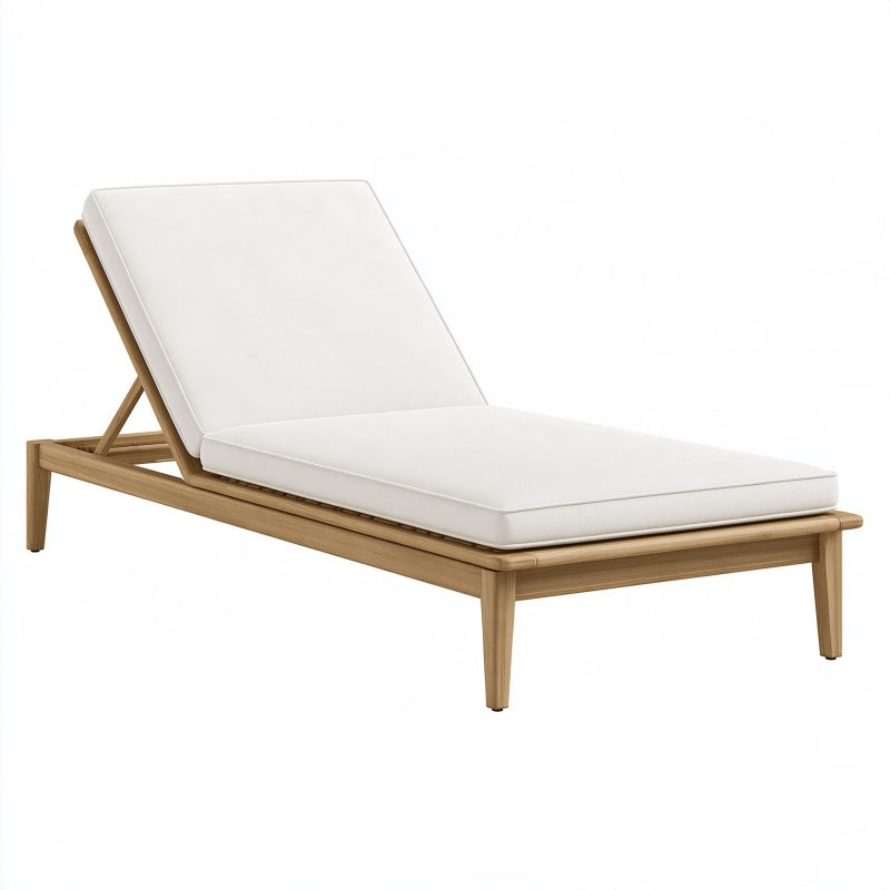 Lettino prendisole 200 x 70 cm in legno naturale con cuscino bianco reclinabile da esterno