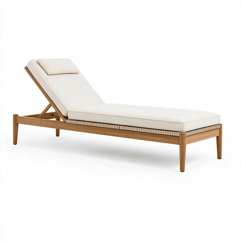 Lettino prendisole 200 x 70 cm in legno naturale e tessuto beige - schienale reclinabile da esterno