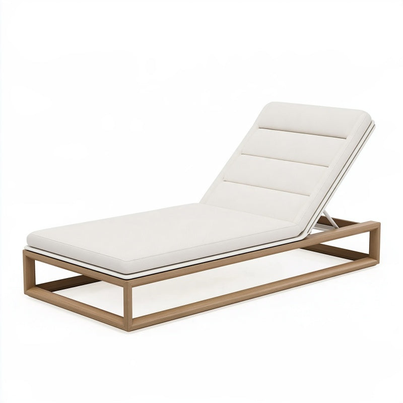 Lettino prendisole 200 x 70 cm in legno marrone chiaro con rivestimento beige - schienale reclinabile per esterno