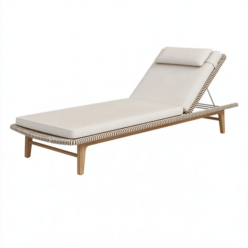 Lettino prendisole 200 x 70 cm in legno naturale e corda beige con schienale regolabile