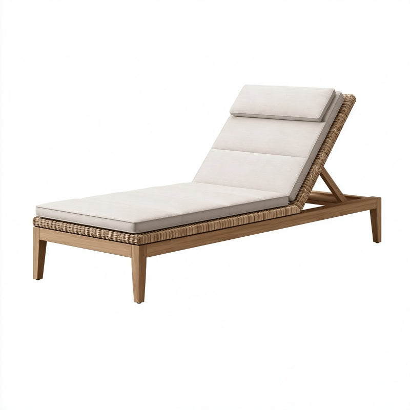 Lettino prendisole 200 x 70 cm in legno marrone con intreccio e schienale regolabile