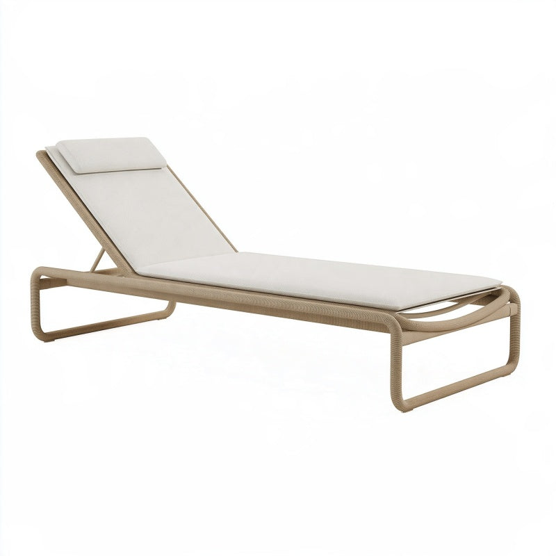 Lettino prendisole 200 x 70 x 85 cm in alluminio beige con schienale reclinabile per esterno