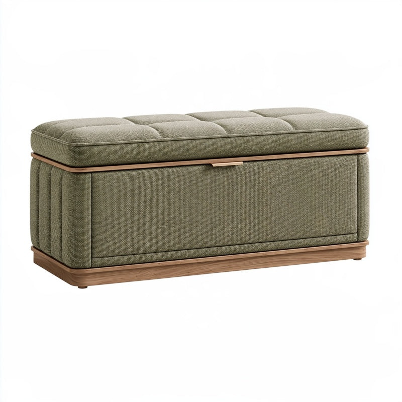 Panca contenitore 100 x 45 x 48 cm in tessuto verde oliva con base in legno - imbottita