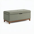Panca contenitore 120 cm in tessuto verde salvia con base in legno - seduta imbottita moderna