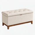 Panca contenitore 100 x 40 x 48 cm in tessuto beige con base in legno stile moderno
