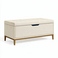 Panca contenitore 100 x 40 x 45 cm in tessuto crema con cassetto e gambe in metallo dorato