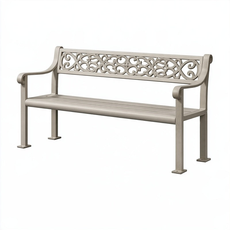 Panchina da giardino 150 x 60 x 90 cm in metallo grigio chiaro - schienale decorativo classico
