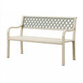 Panca da giardino 122 x 60 x 88 cm in metallo bianco avorio - schienale a reticolo con braccioli