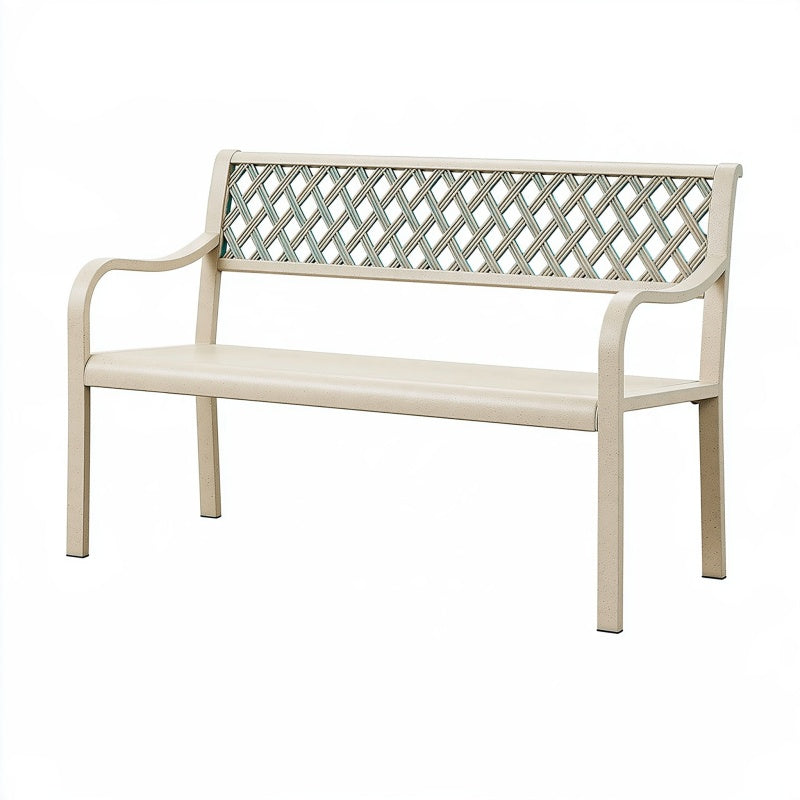Panca da giardino 122 x 60 x 88 cm in metallo bianco avorio - schienale a reticolo con braccioli