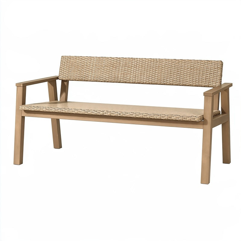 Panca da giardino 120 x 60 x 85 cm in legno e rattan naturale - due posti con braccioli