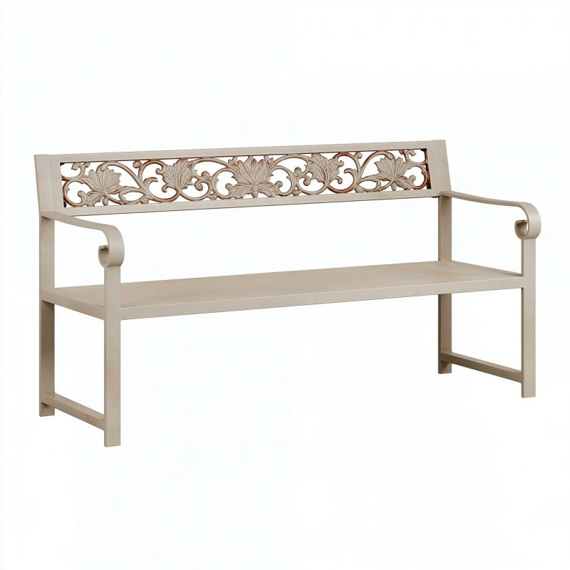 Panca da giardino 122 x 61 x 90 cm in acciaio beige con schienale floreale