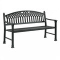 Panca da giardino 125 cm in acciaio nero - stile classico con schienale decorativo