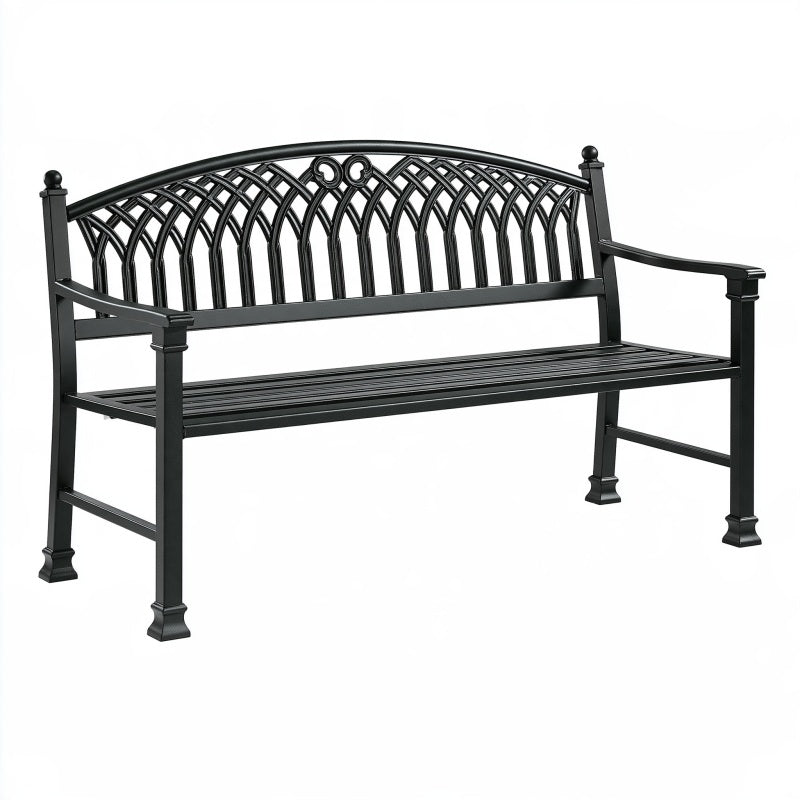 Panca da giardino 125 cm in acciaio nero - stile classico con schienale decorativo