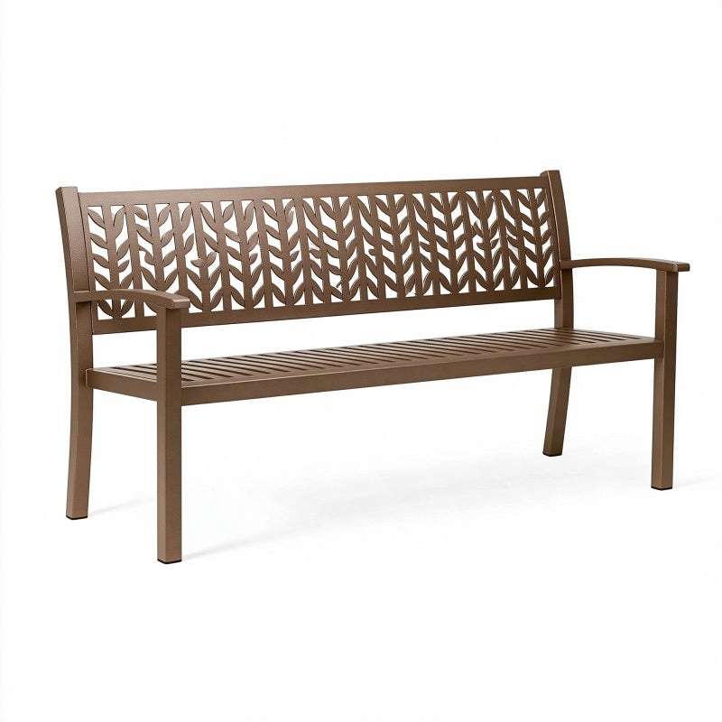 Panca da giardino 122 x 62 x 89 cm in resina marrone con schienale decorativo