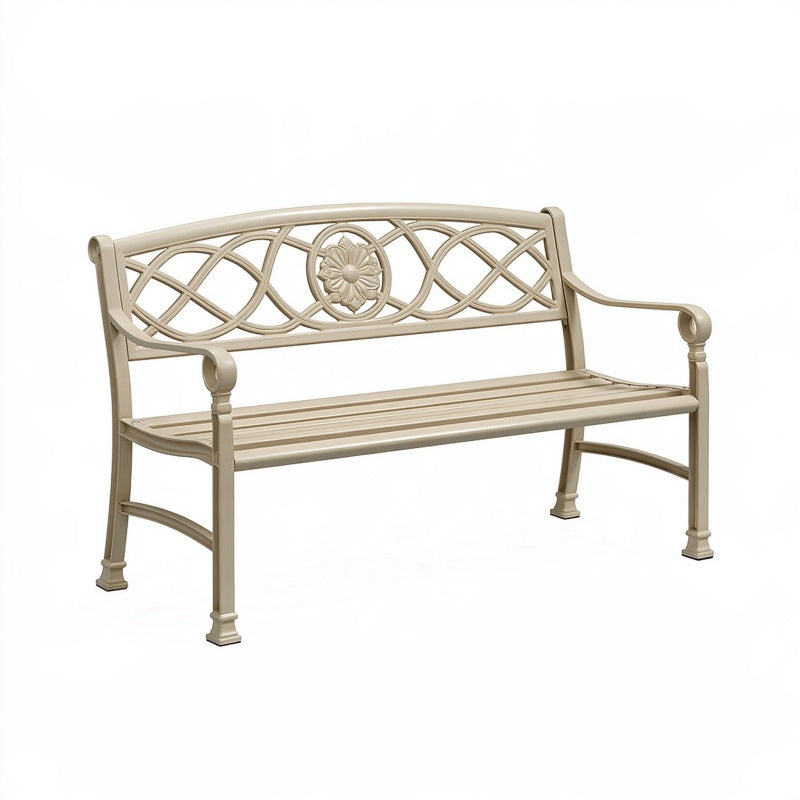 Panchina da giardino 120 x 60 x 90 cm in metallo beige con schienale decorativo