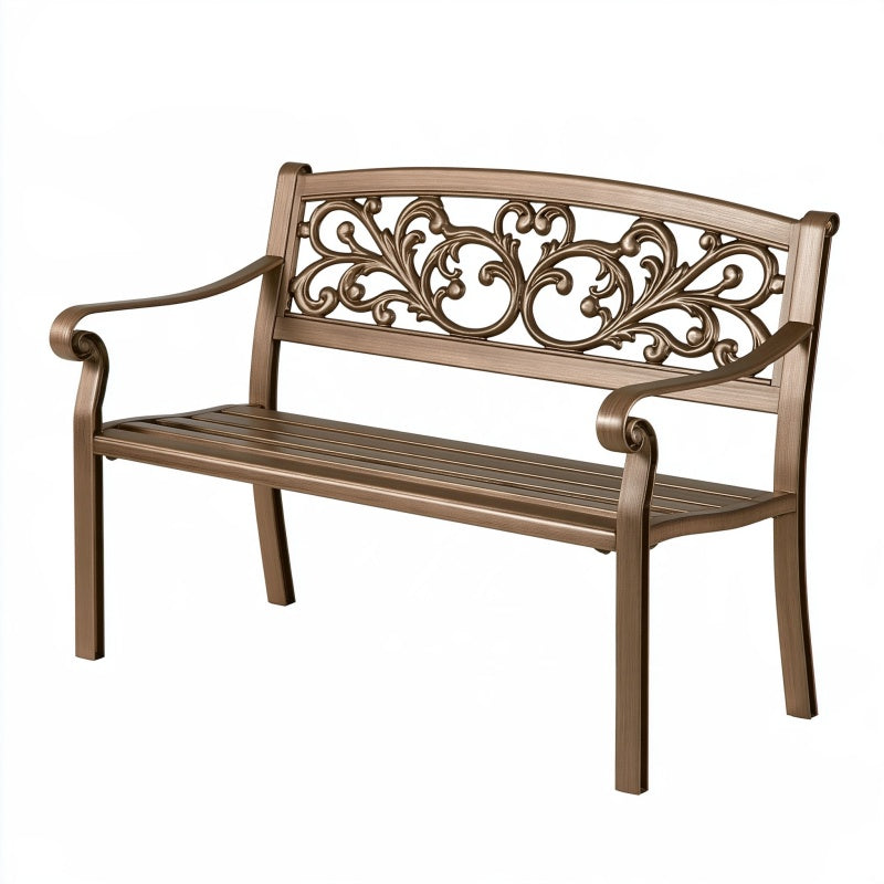 Panca da giardino 120 x 60 x 90 cm in metallo bronzo con braccioli stile classico