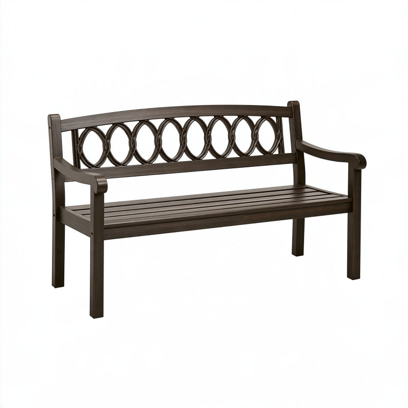 Panca da giardino 122 x 62 x 90 cm in legno marrone scuro con schienale decorativo