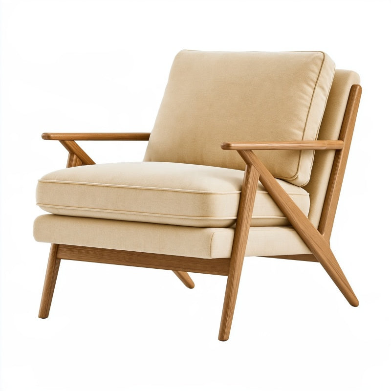 Poltrona 75 x 85 x 88 cm in legno e tessuto beige - stile nordico