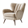 Poltrona 80 x 85 x 100 cm in tessuto beige con schienale alto stile retrò