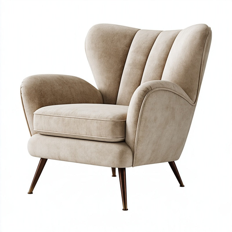 Poltrona 80 x 85 x 100 cm in tessuto beige con schienale alto stile retrò