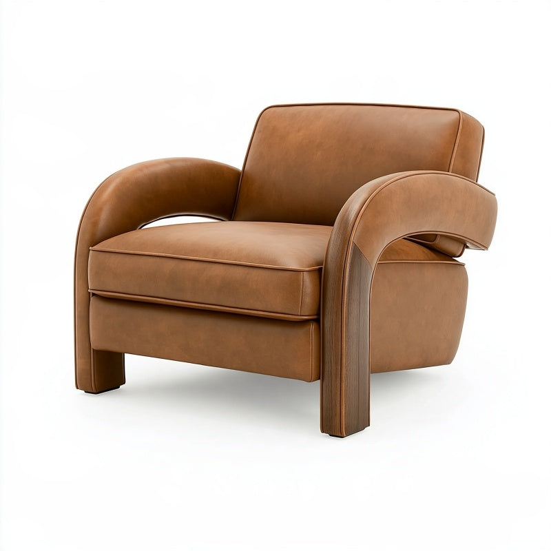 Poltrona 95 x 88 x 78 cm effetto pelle marrone con braccioli curvi stile moderno