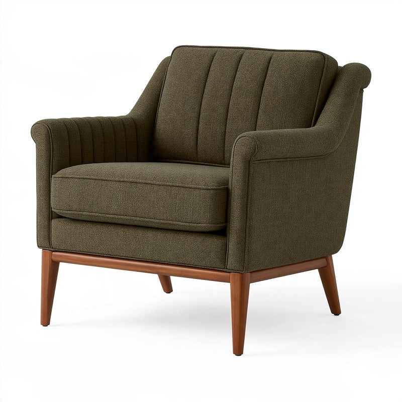 Poltrona 78 x 82 x 90 cm in tessuto verde oliva con gambe in legno stile retrò