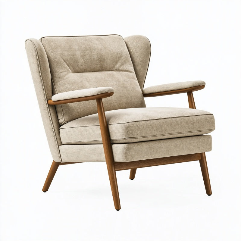 Poltrona 82 x 88 x 98 cm in tessuto beige con struttura in legno - stile moderno