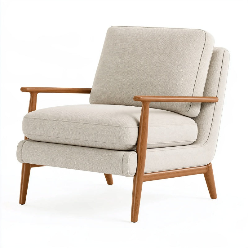 Poltrona 76 x 82 x 89 cm in tessuto beige e legno marrone - stile moderno