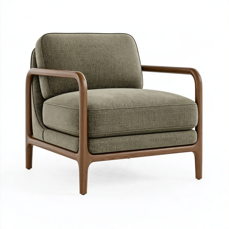 Poltrona 80 x 78 x 80 cm in tessuto verde oliva con struttura in legno stile moderno