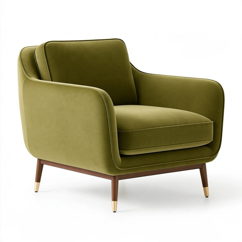 Poltrona 85 x 85 x 82 cm in tessuto effetto velluto verde oliva - stile moderno con gambe in legno