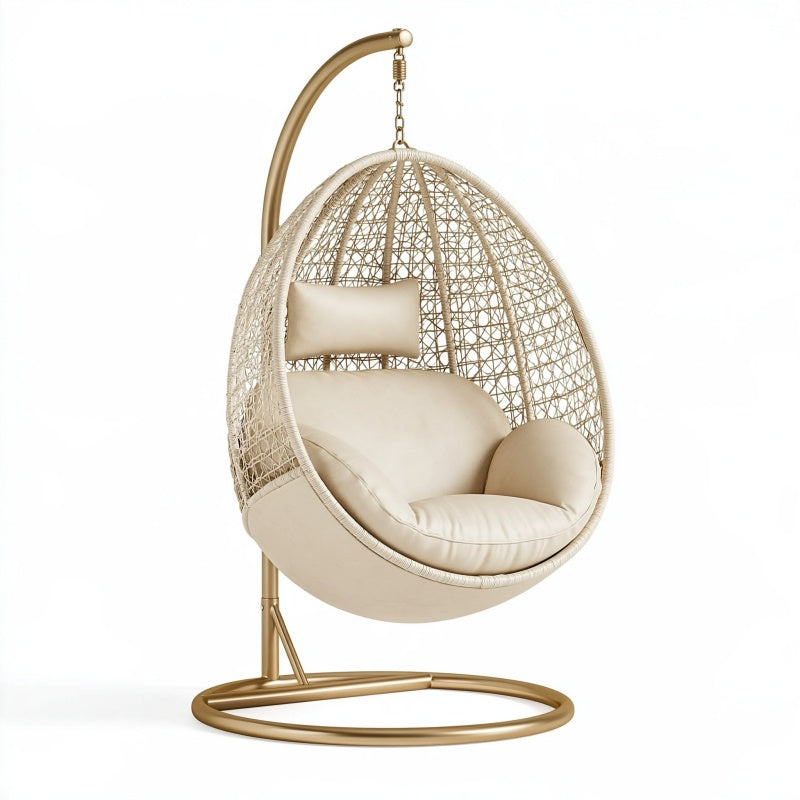 Poltrona sospesa 105 x 105 x 195 cm in metallo e fibra sintetica beige oro - seduta da interno in stile moderno