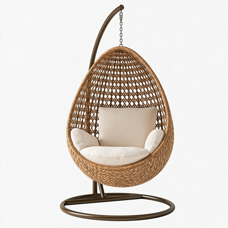 Poltrona sospesa 100 x 100 x 195 cm in rattan marrone con struttura in metallo per interno