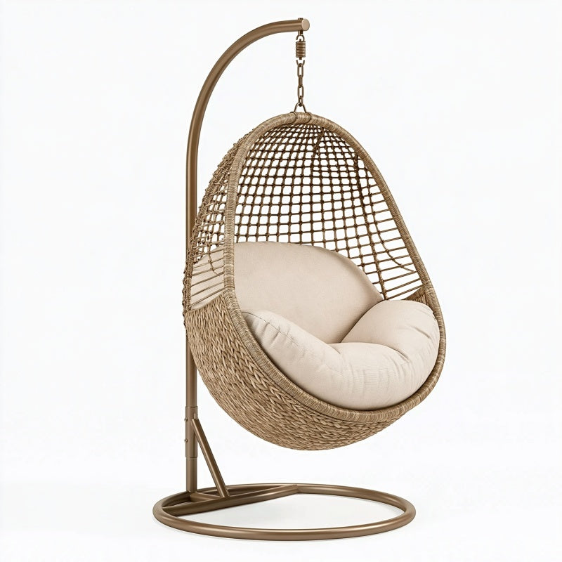 Poltrona sospesa 105 x 105 x 195 cm in fibra intrecciata beige con supporto in metallo per interni stile boho